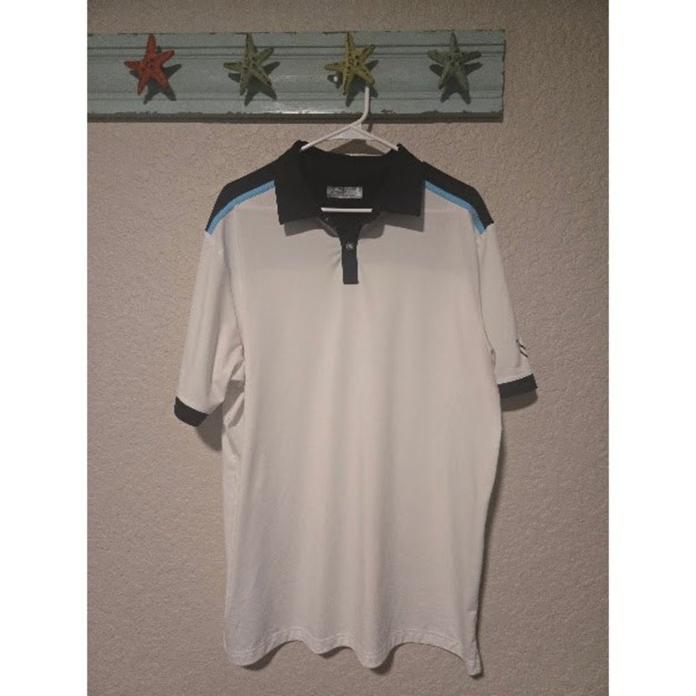 Callaway Mens Golf Polo Shirt XL White Black Blue Colorblock Short Sleeve